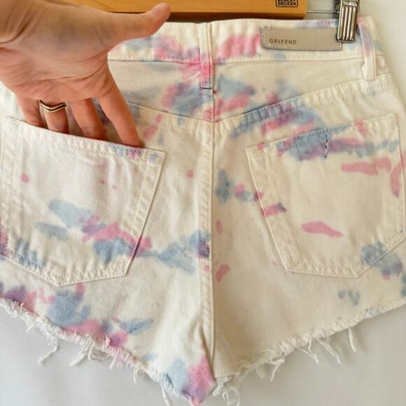 Grlfrnd Women Cindy Shorts Size 24 Sugaree Tie Dye White Denim Pink Raw Hem Jean - Picture 8 of 11